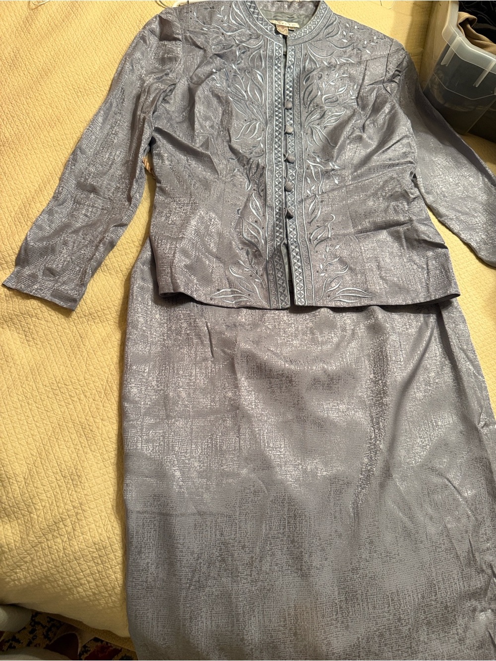 Adrianna Pappel Metallic silk Silver Women's embroidered blazer with Maxi Skirt